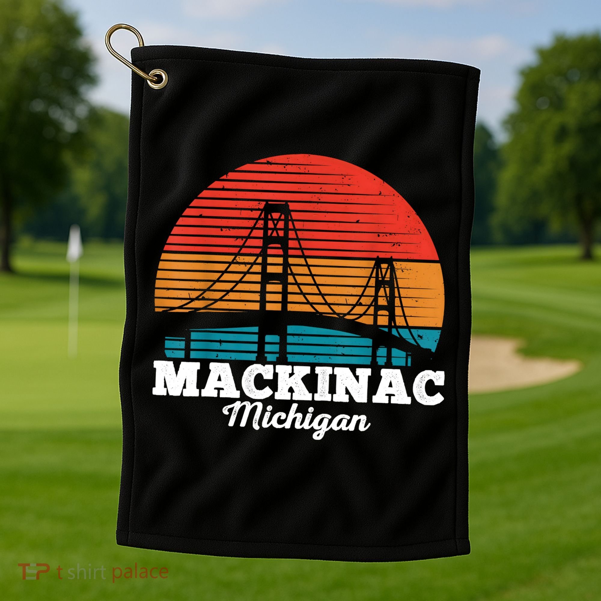 Mackinac Bridge Souvenir Mackinaw Island Retro Michigan Golf Towel