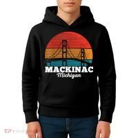 Mackinac Bridge Souvenir Mackinaw Island Retro Michigan Kids Hoodie thumb 4