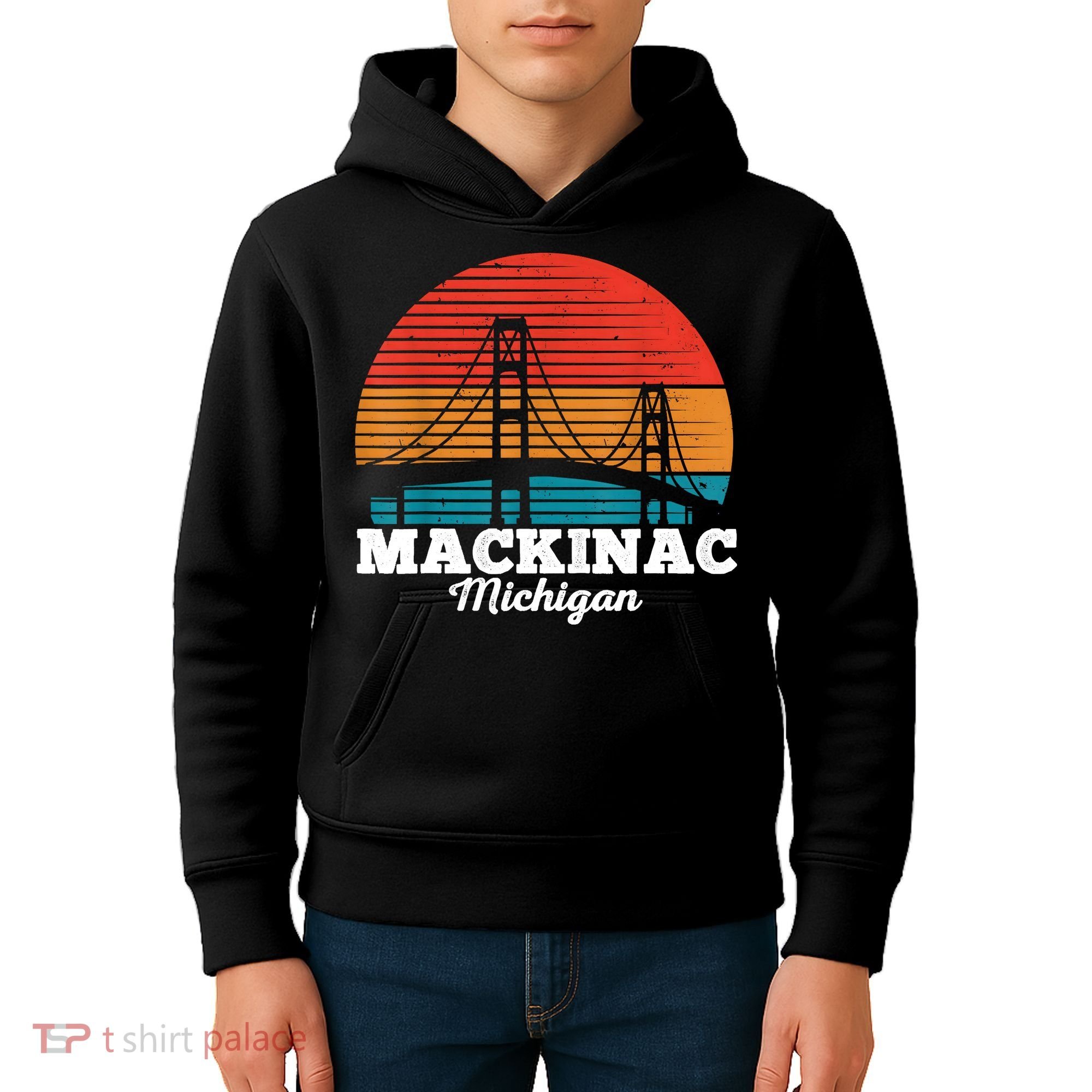 Mackinac Bridge Souvenir Mackinaw Island Retro Michigan Kids Hoodie
