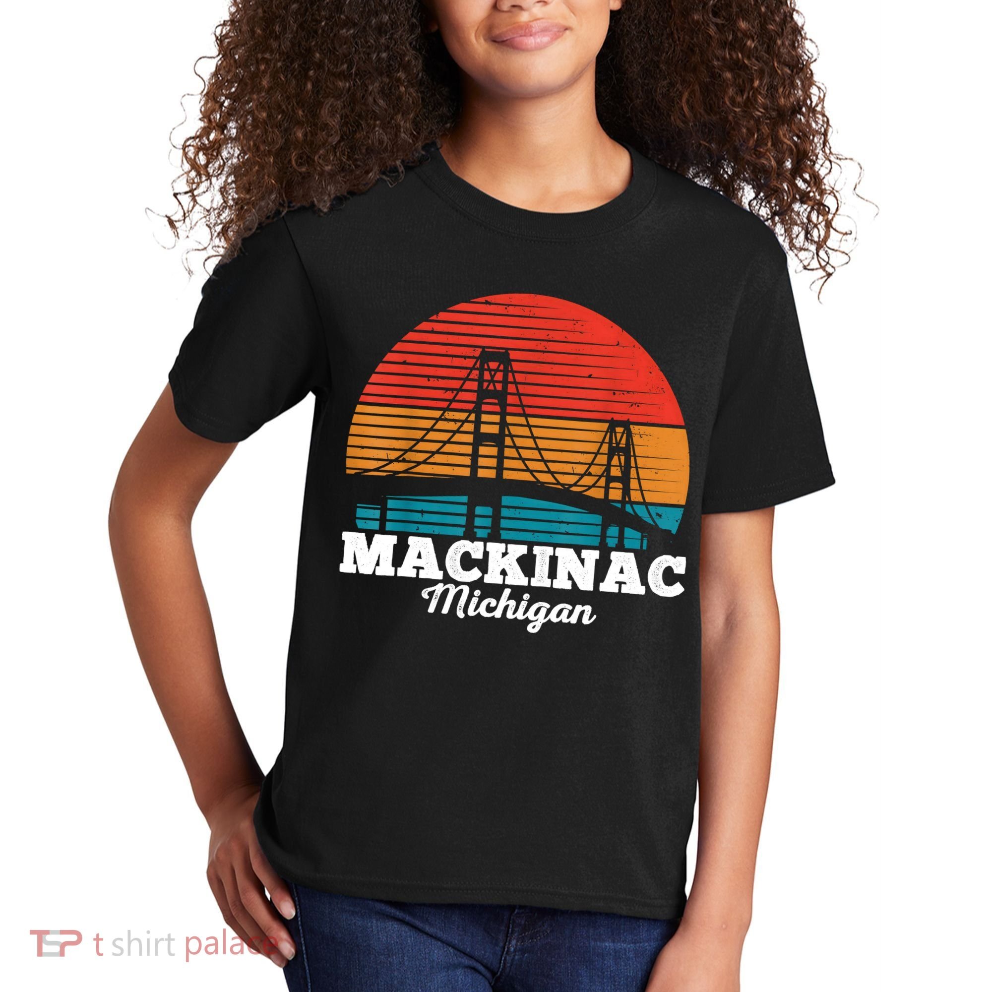 Mackinac Bridge Souvenir Mackinaw Island Retro Michigan Kids T-Shirt