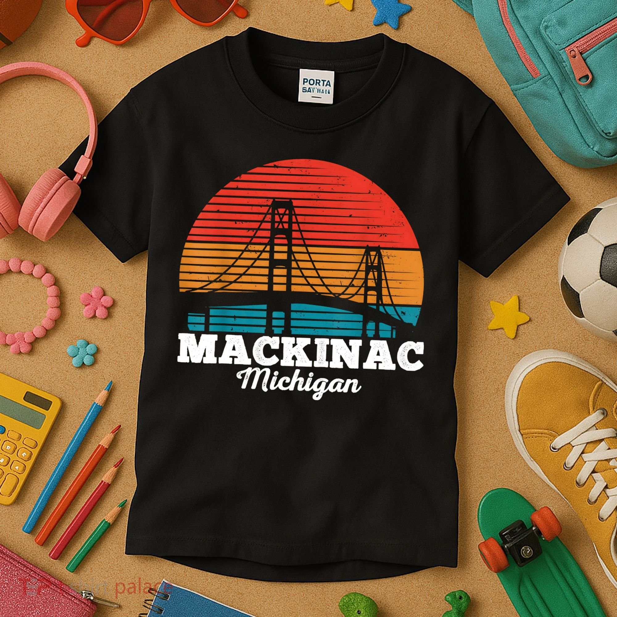 Mackinac Bridge Souvenir Mackinaw Island Retro Michigan Kids T-Shirt