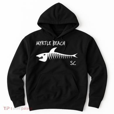 Myrtle Beach SC South Carolina Shark Skeleton White Print Hoodie