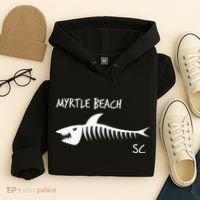 Myrtle Beach SC South Carolina Shark Skeleton White Print Hoodie thumb 4