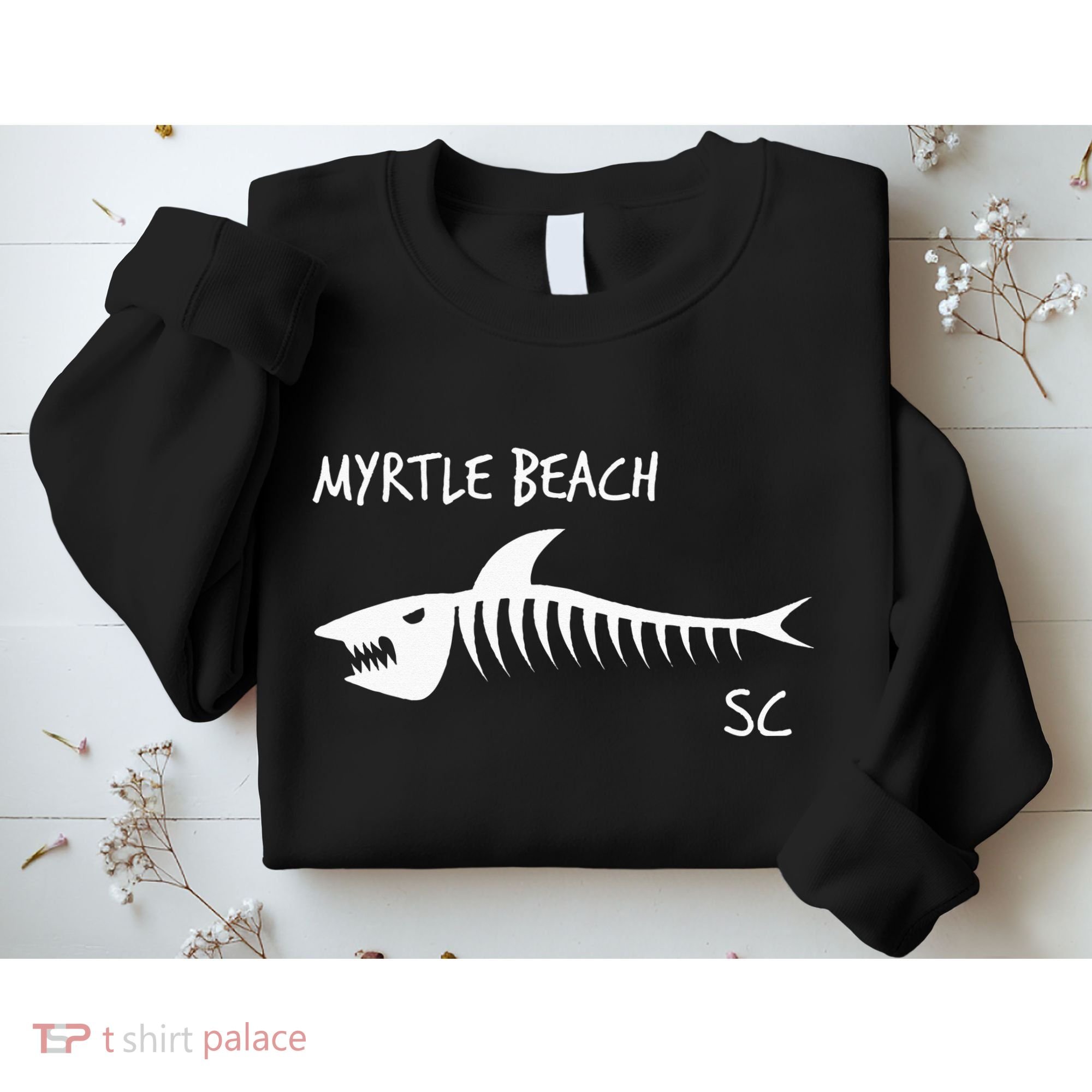 Myrtle Beach SC South Carolina Shark Skeleton White Print Sweatshirt