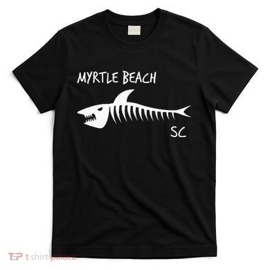 Myrtle Beach SC South Carolina Shark Skeleton White Print T-Shirt
