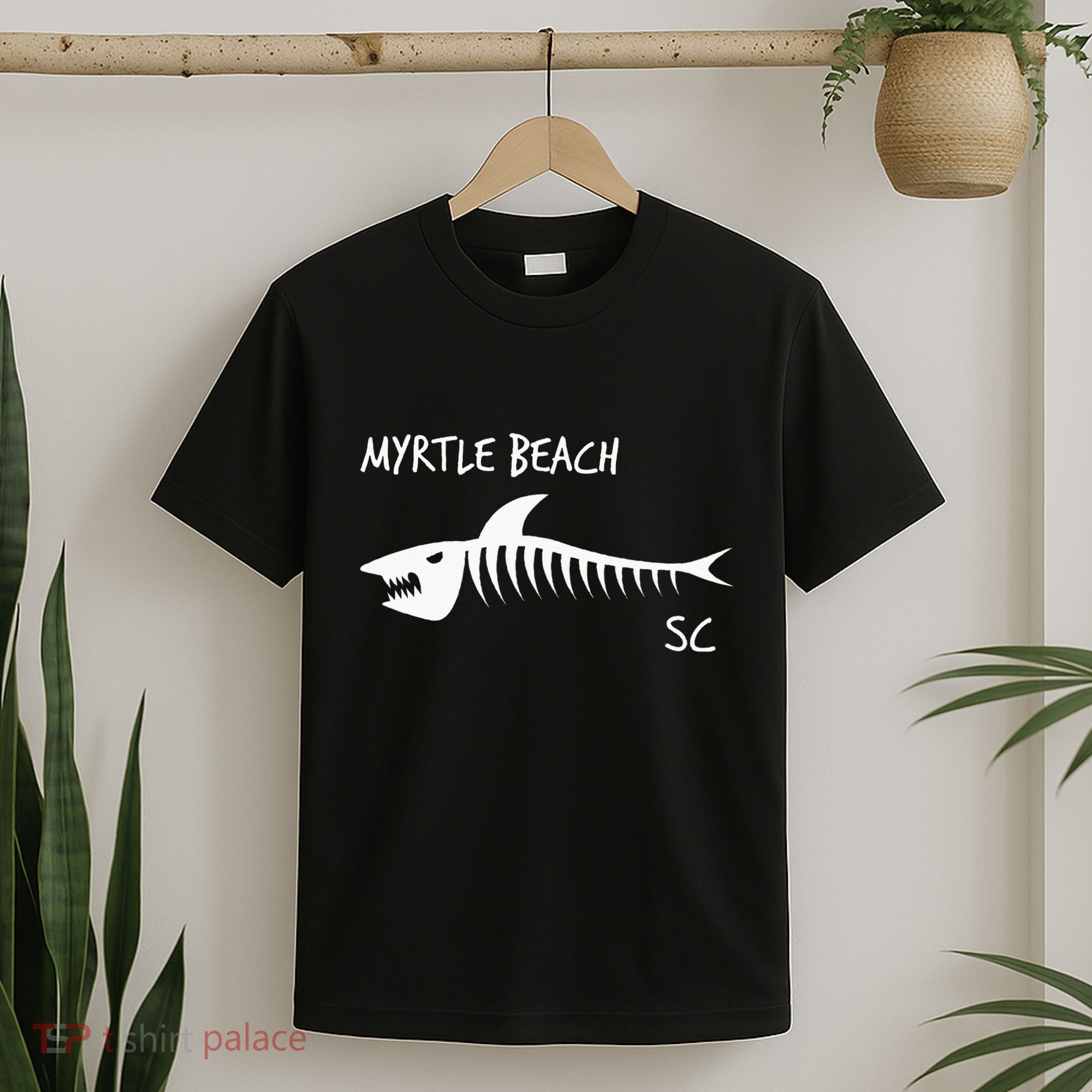 Myrtle Beach SC South Carolina Shark Skeleton White Print T-Shirt