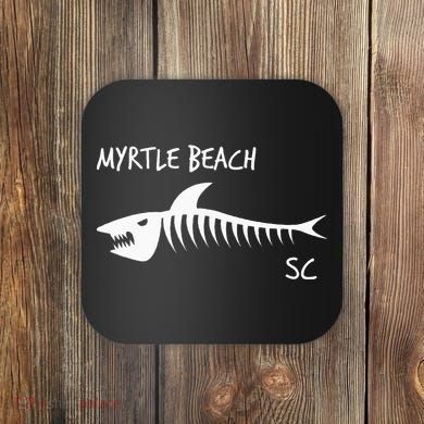 Myrtle Beach SC South Carolina Shark Skeleton White Print Coaster