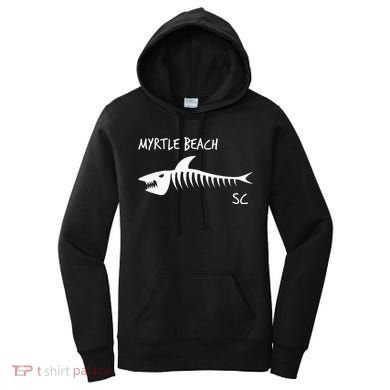 Myrtle Beach SC South Carolina Shark Skeleton White Print Women's Hoodie