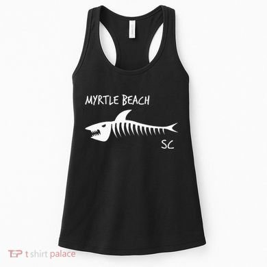 Myrtle Beach SC South Carolina Shark Skeleton White Print Women's Tank Top