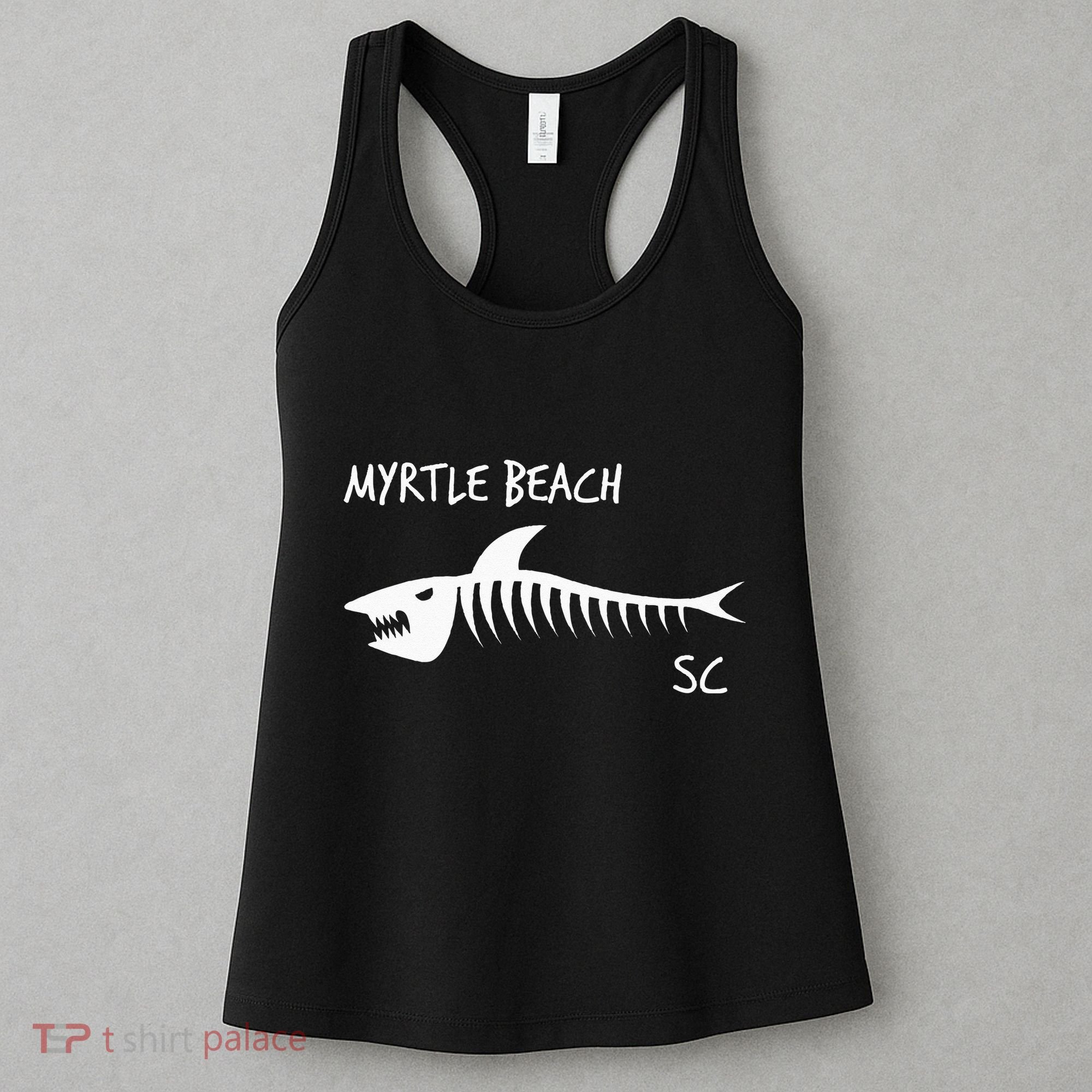 Myrtle Beach SC South Carolina Shark Skeleton White Print Women's Tank Top