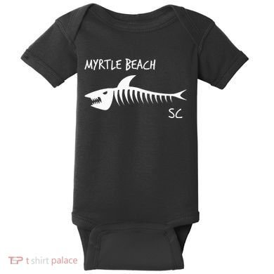 Myrtle Beach SC South Carolina Shark Skeleton White Print Baby Bodysuit