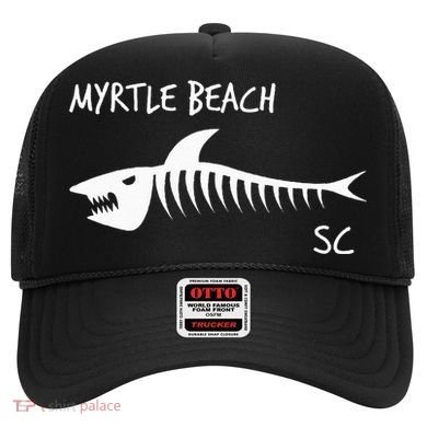 Myrtle Beach SC South Carolina Shark Skeleton White Print Hat