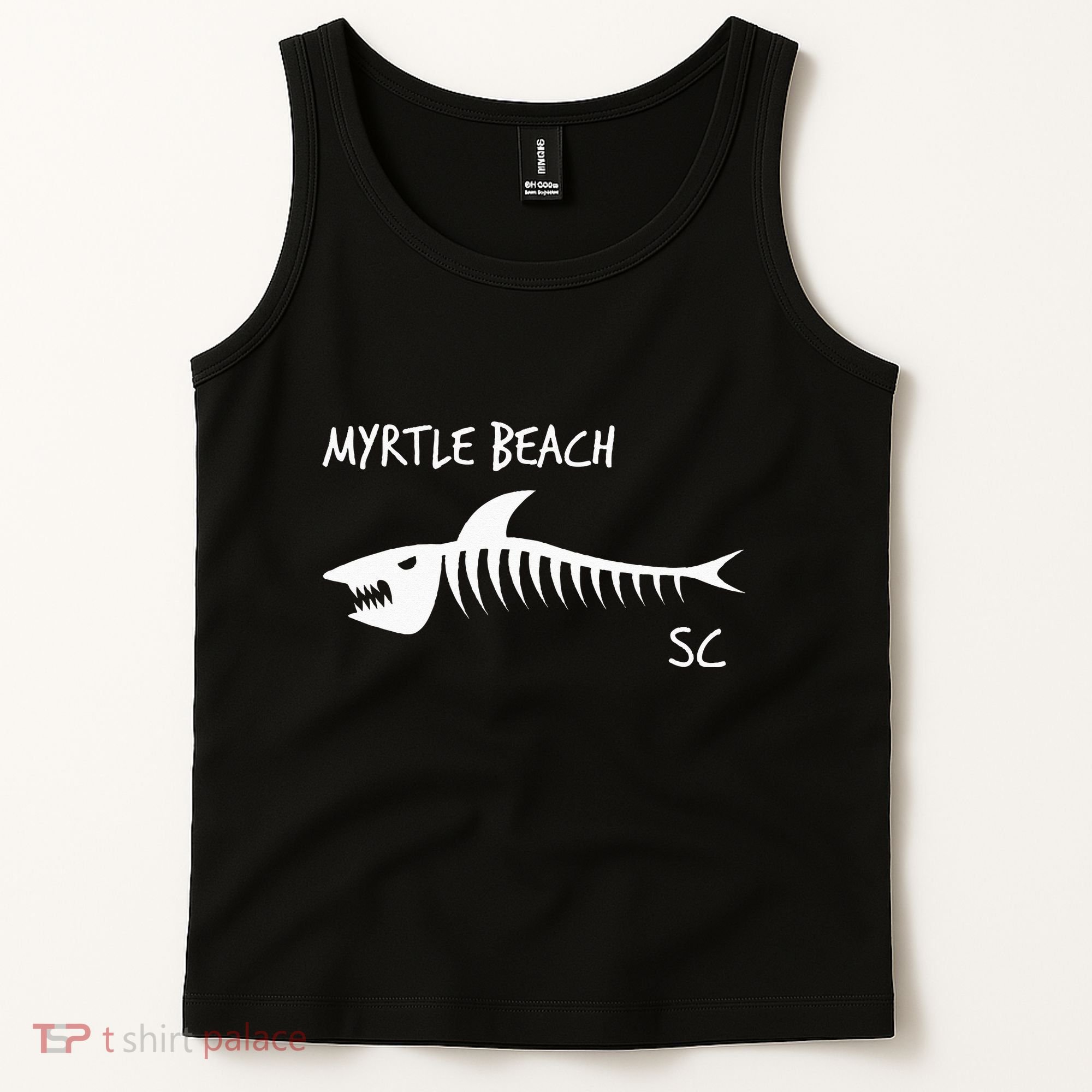 Myrtle Beach SC South Carolina Shark Skeleton White Print Tank Top