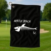 Myrtle Beach SC South Carolina Shark Skeleton White Print Golf Towel thumb 1