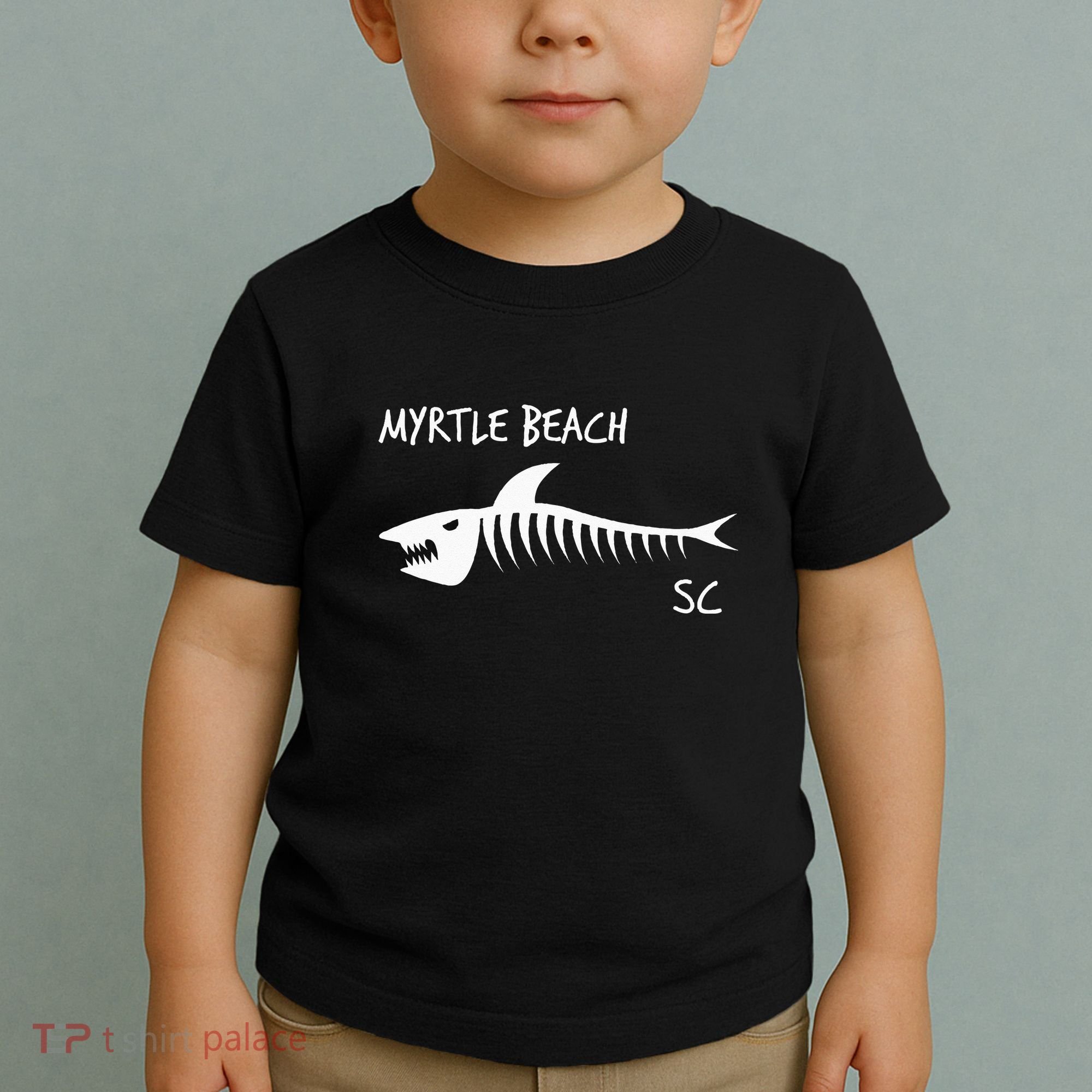 Myrtle Beach SC South Carolina Shark Skeleton White Print Toddler T-Shirt