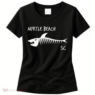 Myrtle Beach SC South Carolina Shark Skeleton White Print Women's T-Shirt