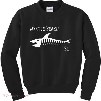 Myrtle Beach SC South Carolina Shark Skeleton White Print Kids Sweatshirt