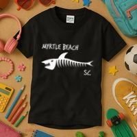 Myrtle Beach SC South Carolina Shark Skeleton White Print Kids T-Shirt thumb 3