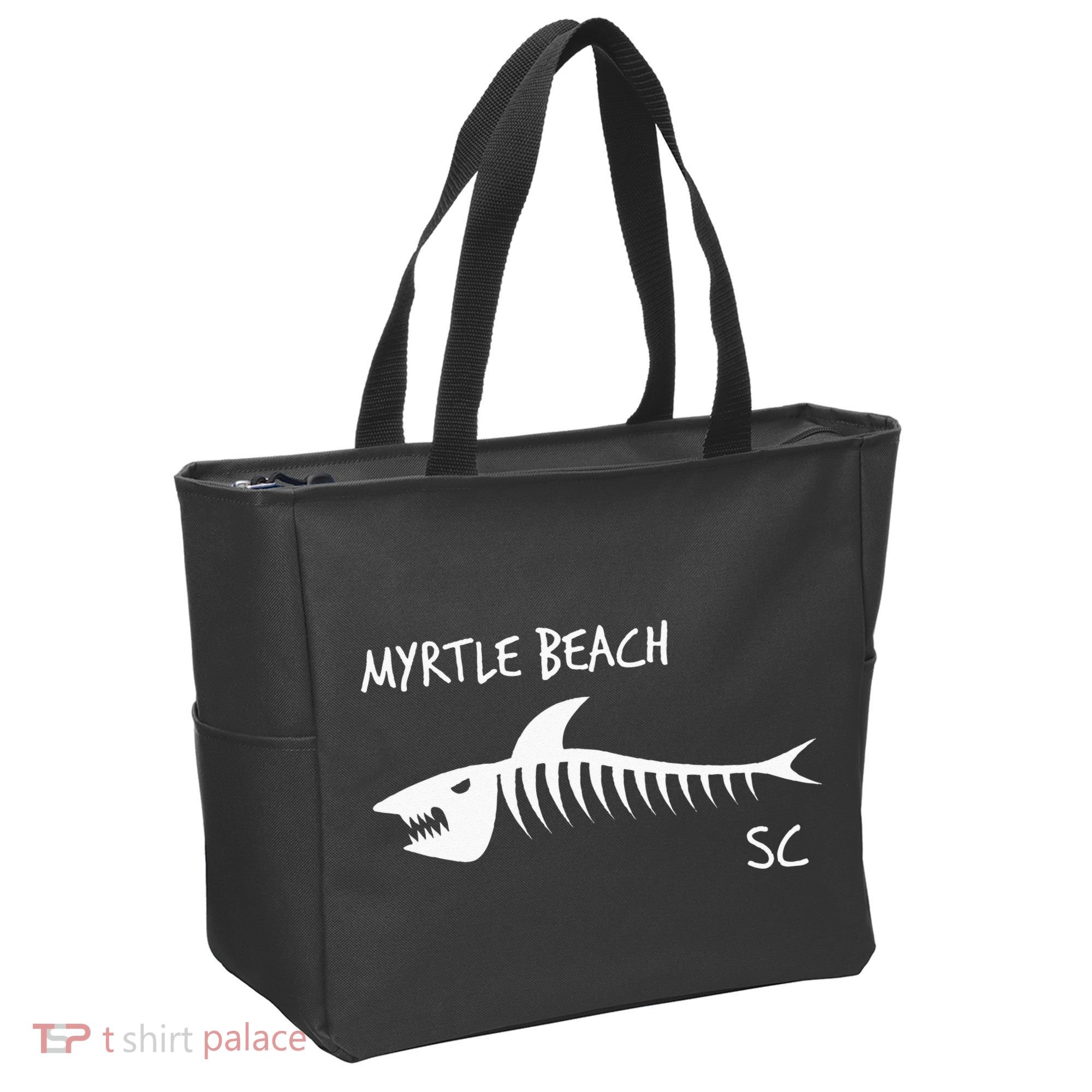 Myrtle Beach SC South Carolina Shark Skeleton White Print Tote Bag