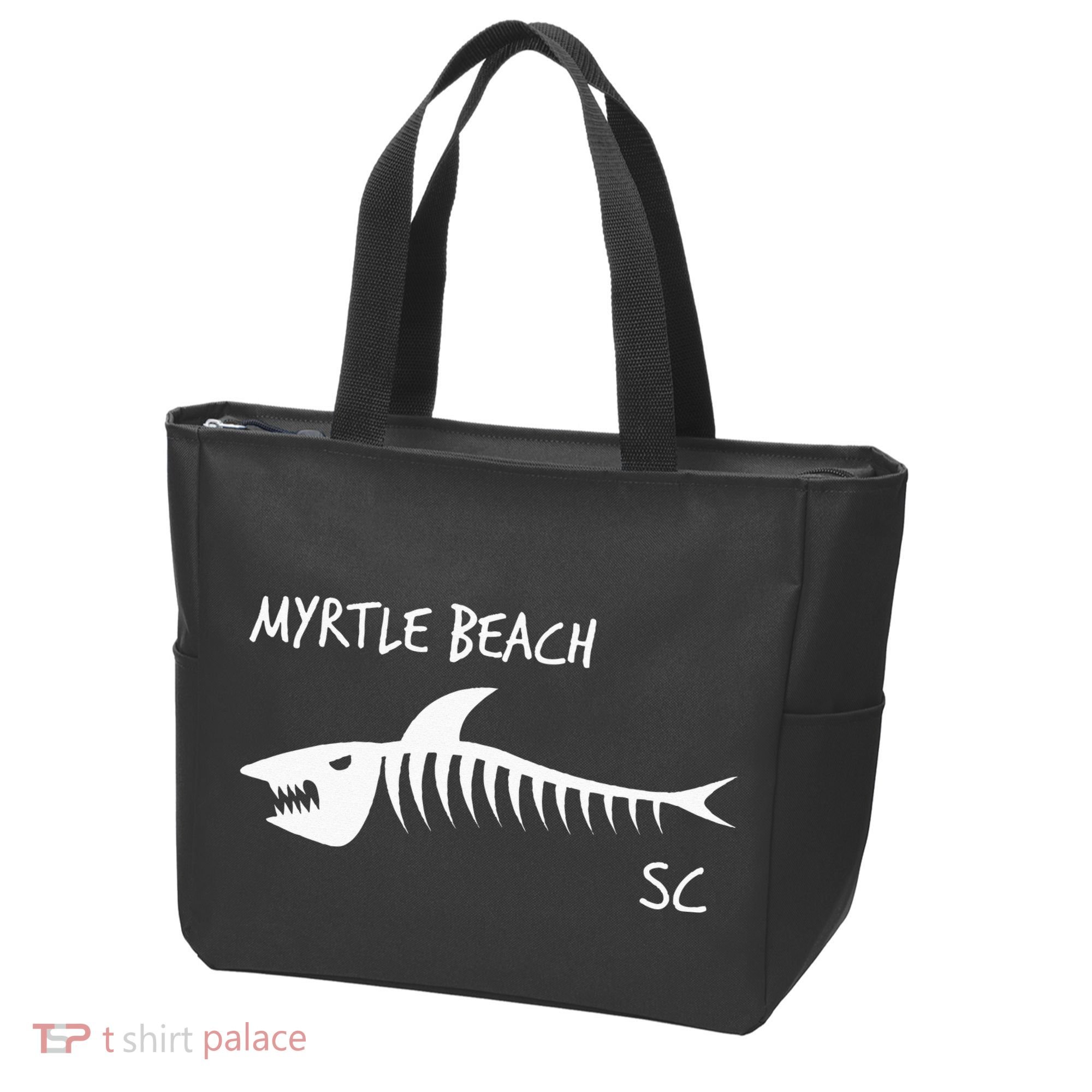 Myrtle Beach SC South Carolina Shark Skeleton White Print Tote Bag