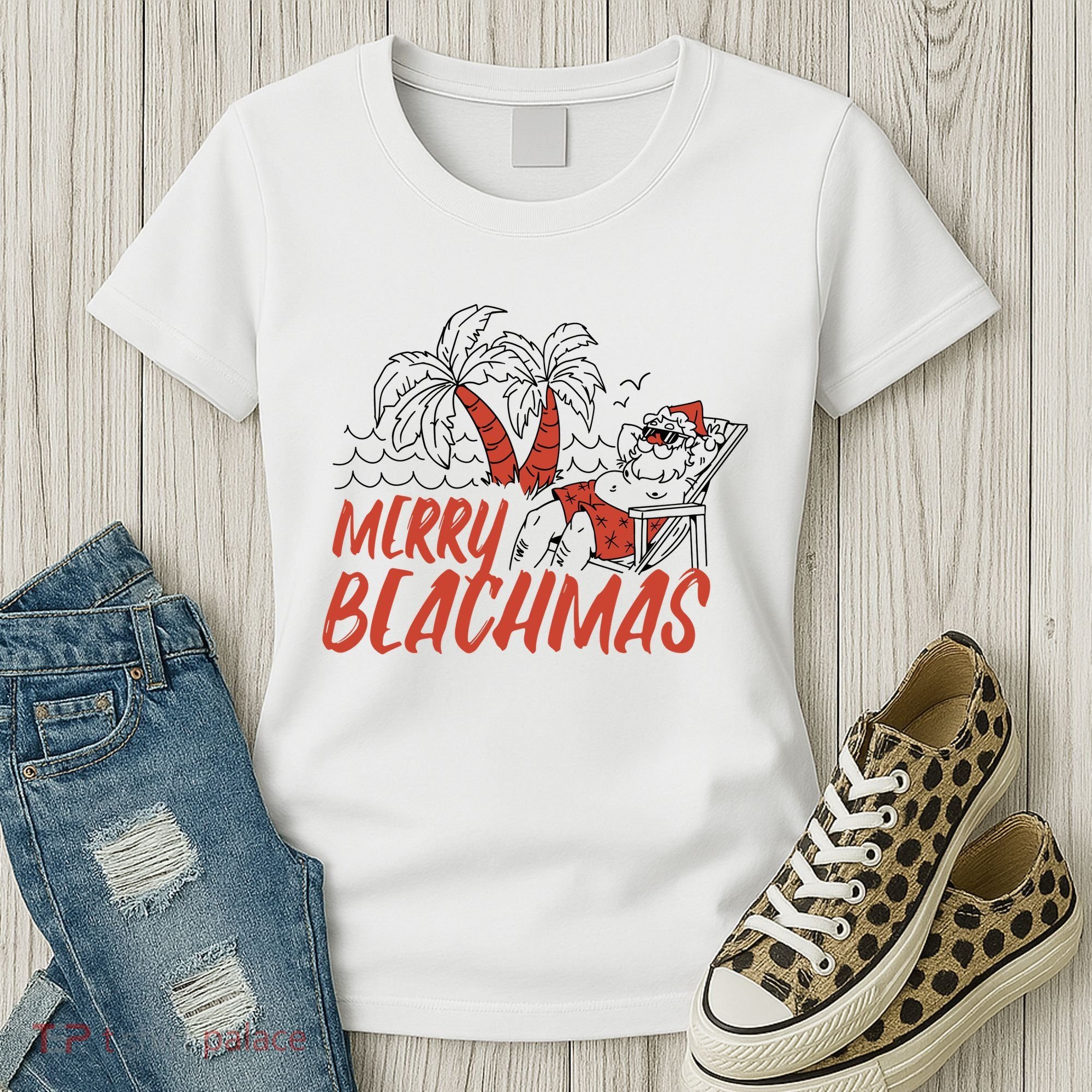 Merry Beachmas Santa Claus Vacation Women's T-Shirt