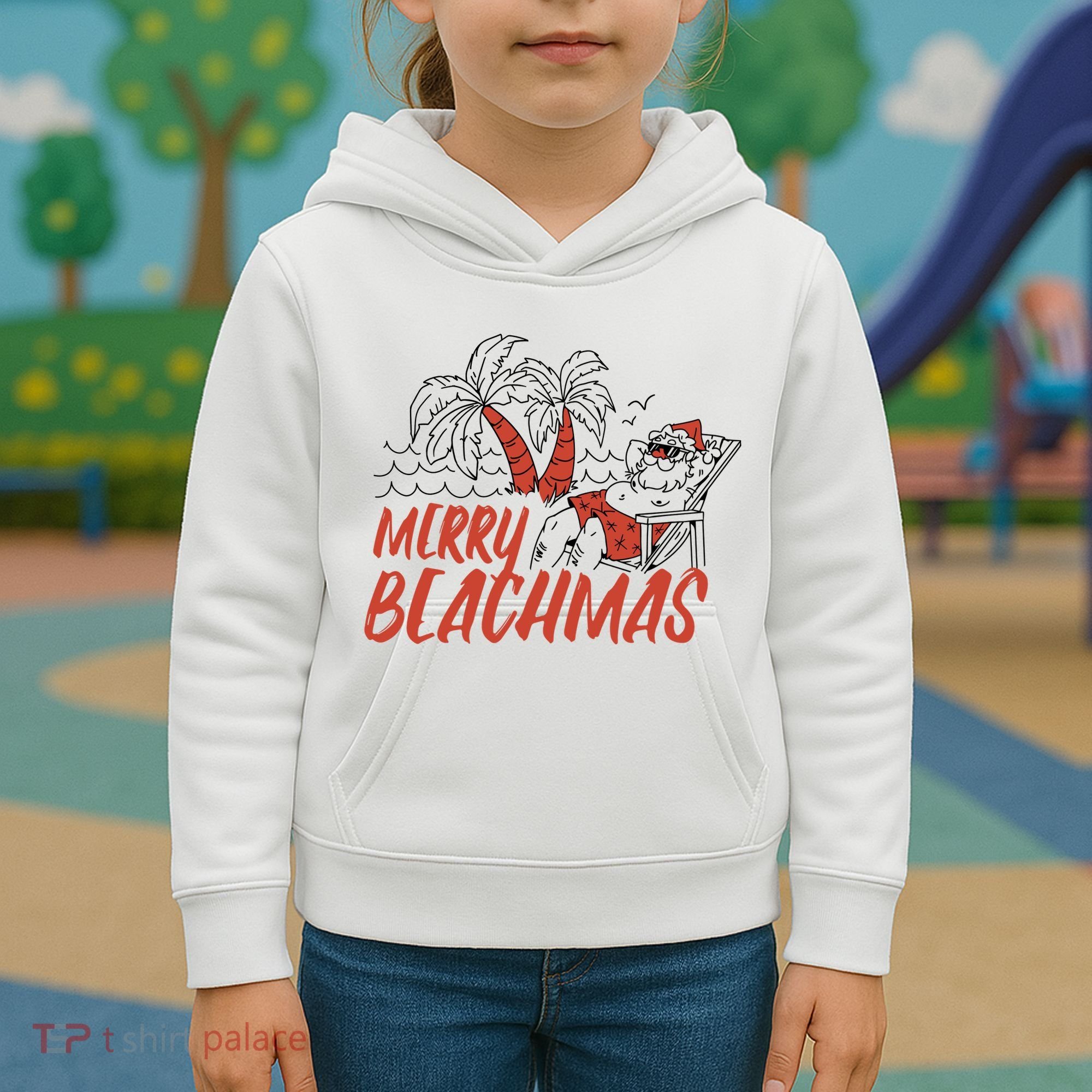 Merry Beachmas Santa Claus Vacation Kids Hoodie