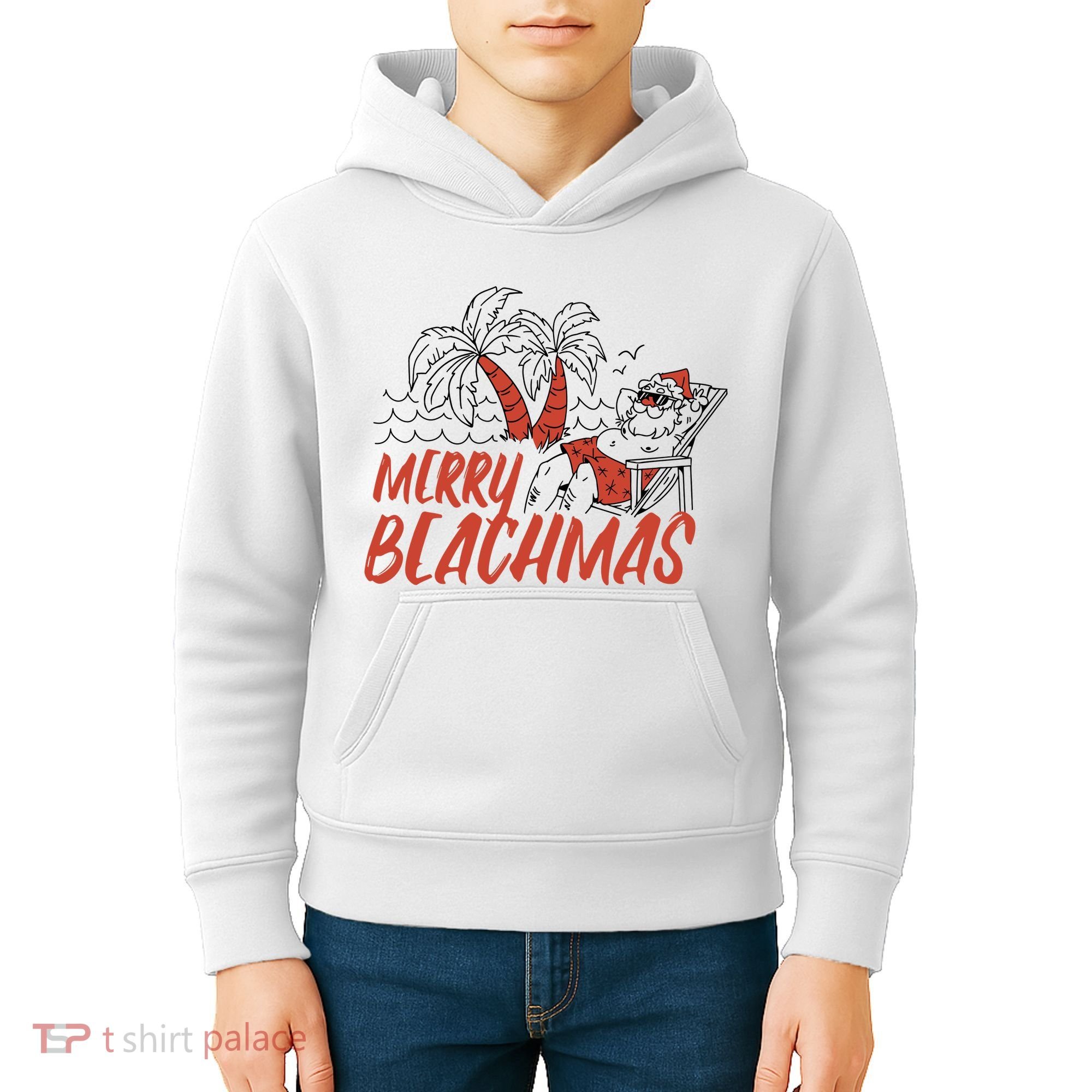 Merry Beachmas Santa Claus Vacation Kids Hoodie