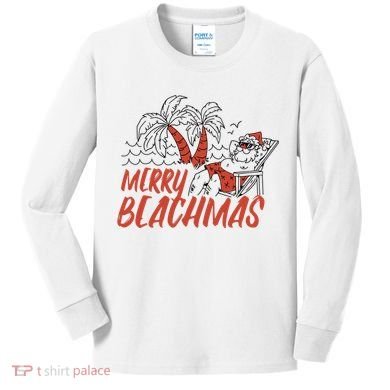 Merry Beachmas Santa Claus Vacation Kids Long Sleeve Shirt