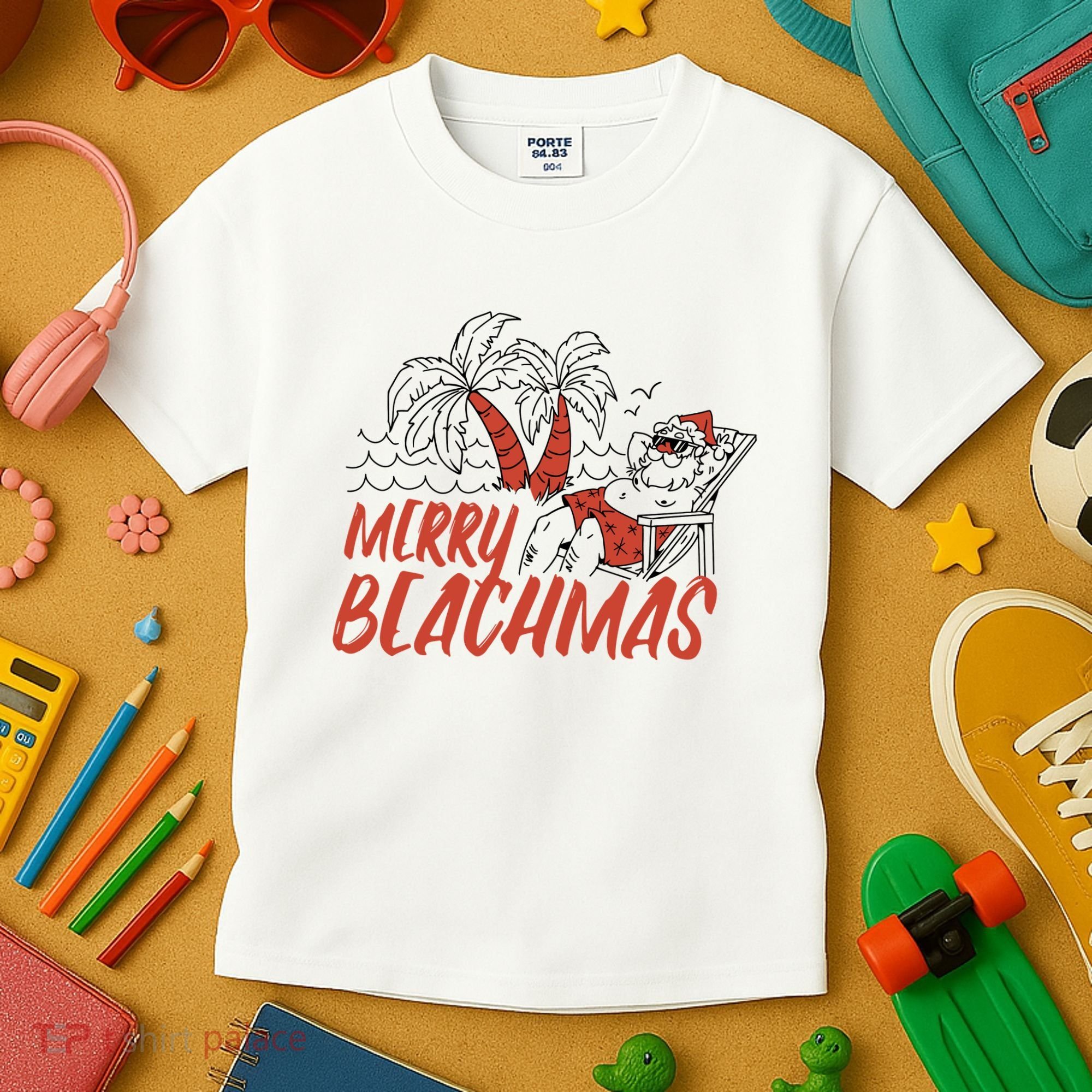 Merry Beachmas Santa Claus Vacation Kids T-Shirt