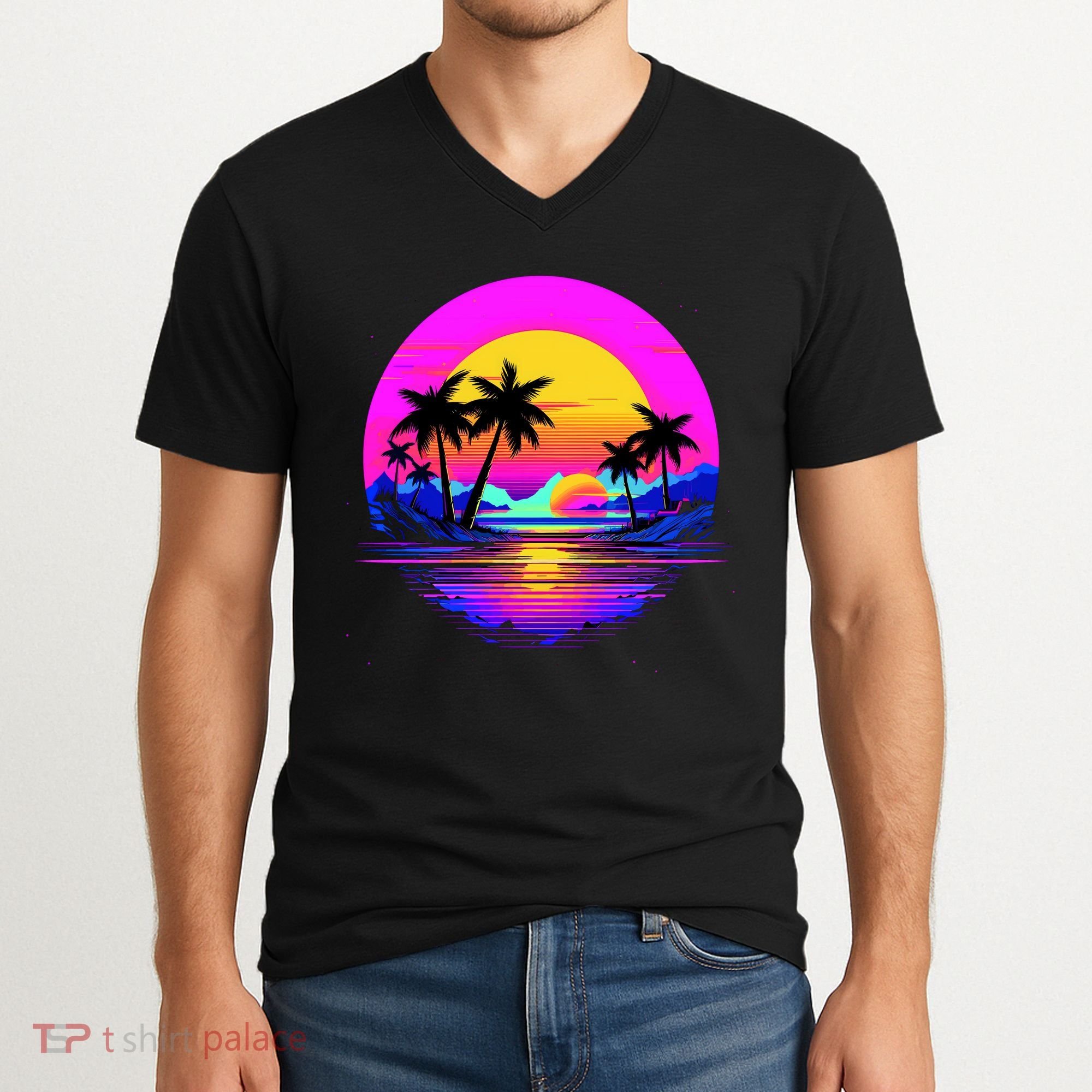 Miami Beach Sun Set Vibrant V-Neck T-Shirt