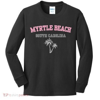 Myrtle Beach South Carolina Souvenir Palm Tree Holiday Kids Long Sleeve Shirt