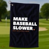 MAKE BASEBALL SLOWER Ban The Pitch Clock Humor Funny Golf Towel thumb 1