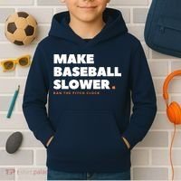 MAKE BASEBALL SLOWER Ban The Pitch Clock Humor Funny Kids Hoodie thumb 2