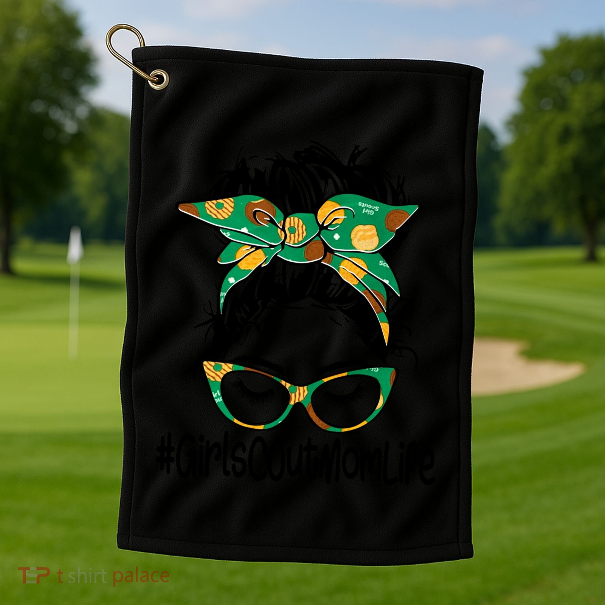 Messy Bun Scout Mom Life Cookie Bakery Gift Golf Towel