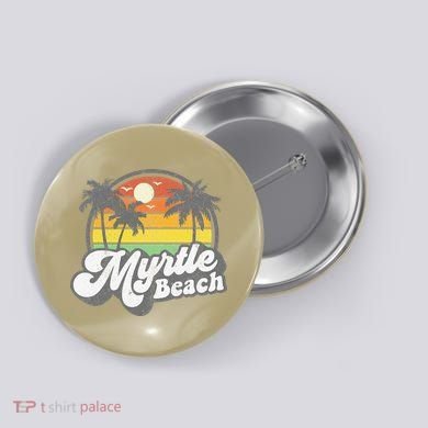 Myrtle Beach South Carolina Retro 70s Vintage Vacation Gift Button