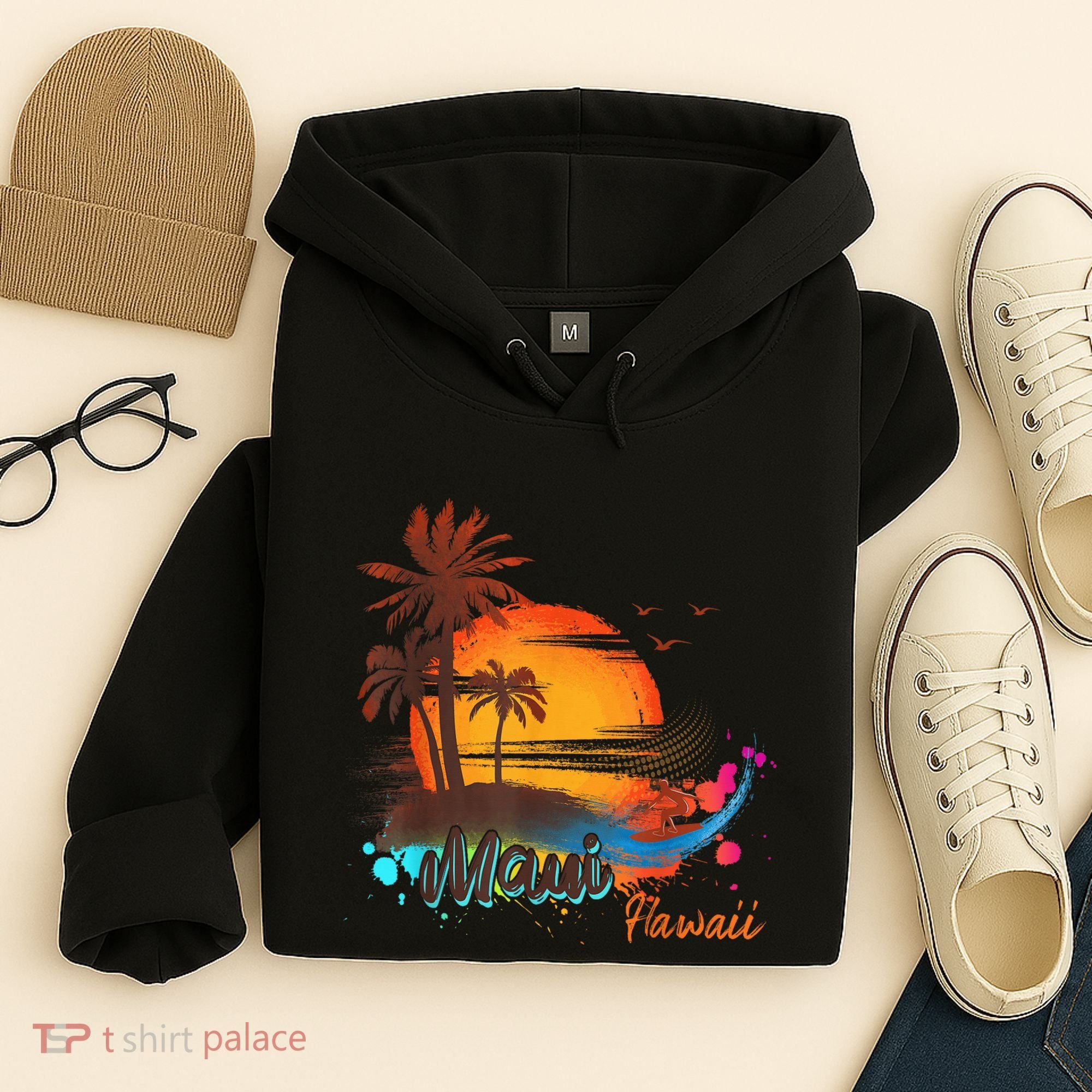 Maui-Hawaii Beach Summer Palm Trees Sunset Hoodie
