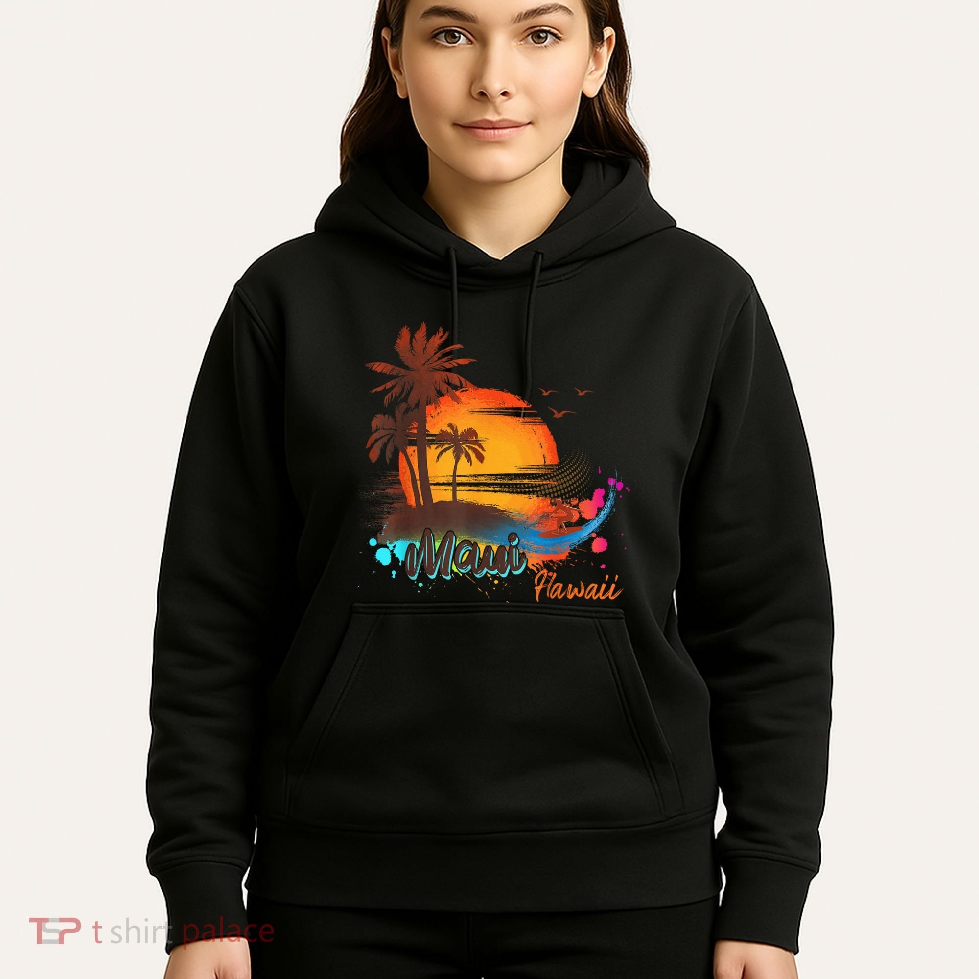 Maui-Hawaii Beach Summer Palm Trees Sunset Hoodie