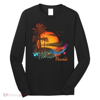 Maui-Hawaii Beach Summer Palm Trees Sunset Long Sleeve Shirt