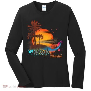 Maui-Hawaii Beach Summer Palm Trees Sunset Women's Long Sleeve Shirt