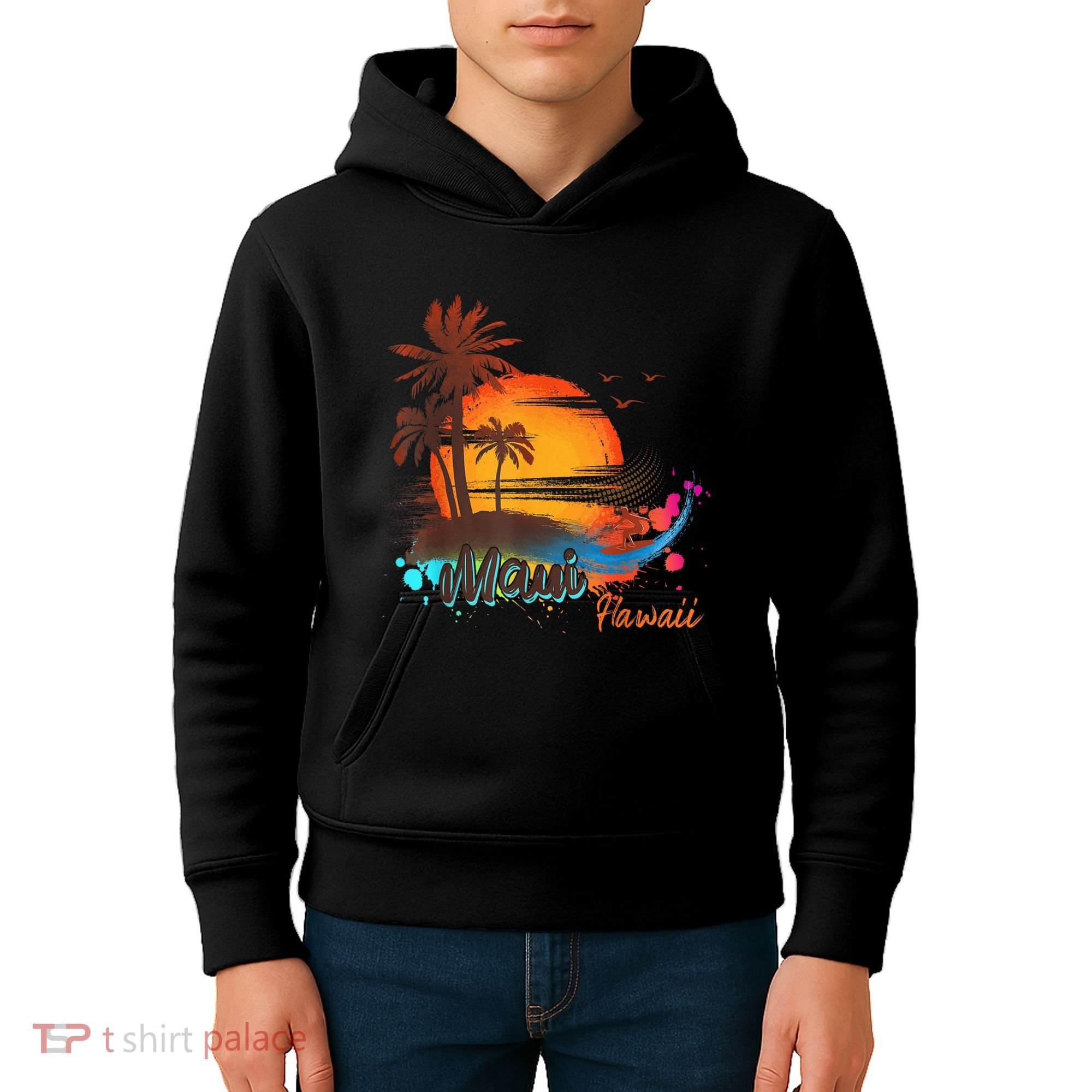 Maui-Hawaii Beach Summer Palm Trees Sunset Kids Hoodie