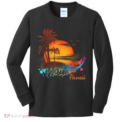 Maui-Hawaii Beach Summer Palm Trees Sunset Kids Long Sleeve Shirt