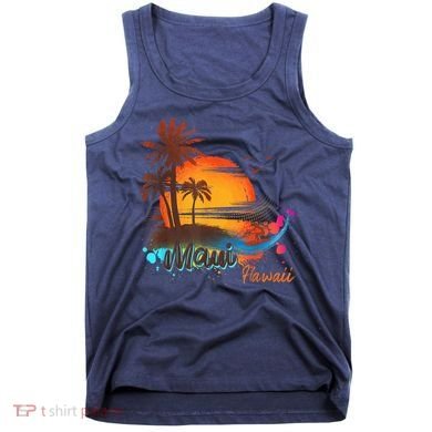 Maui-Hawaii Beach Summer Palm Trees Sunset Tank Top