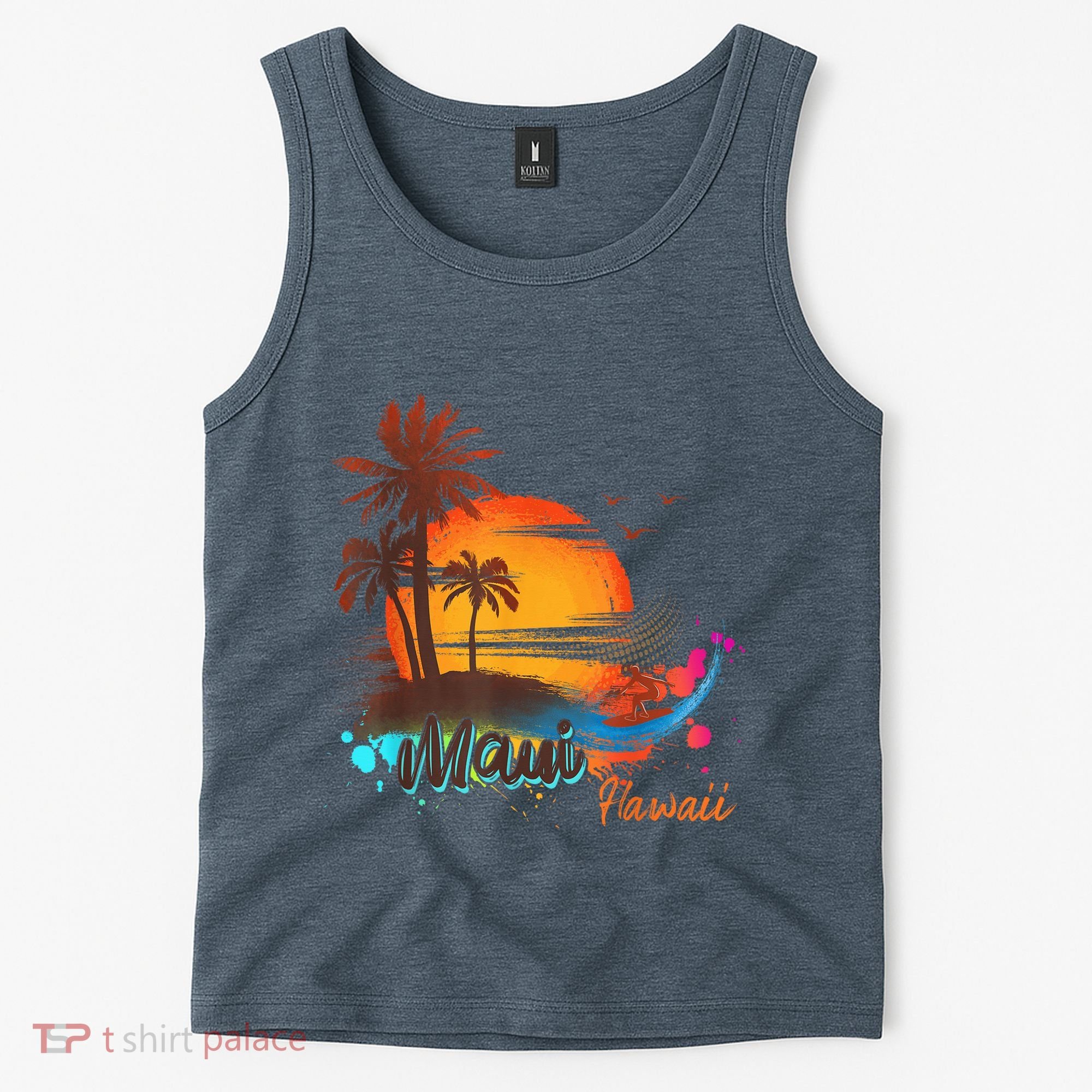 Maui-Hawaii Beach Summer Palm Trees Sunset Tank Top
