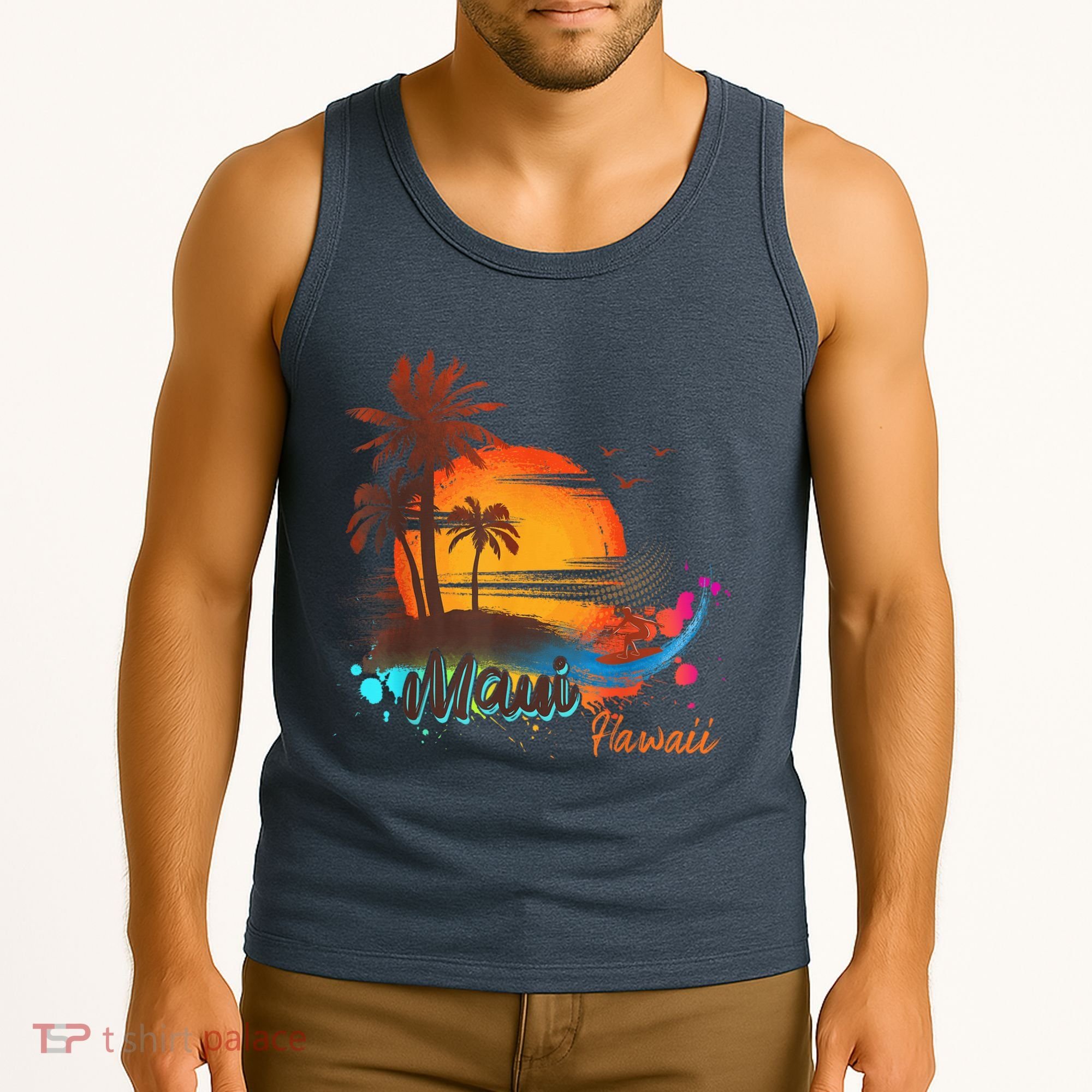 Maui-Hawaii Beach Summer Palm Trees Sunset Tank Top