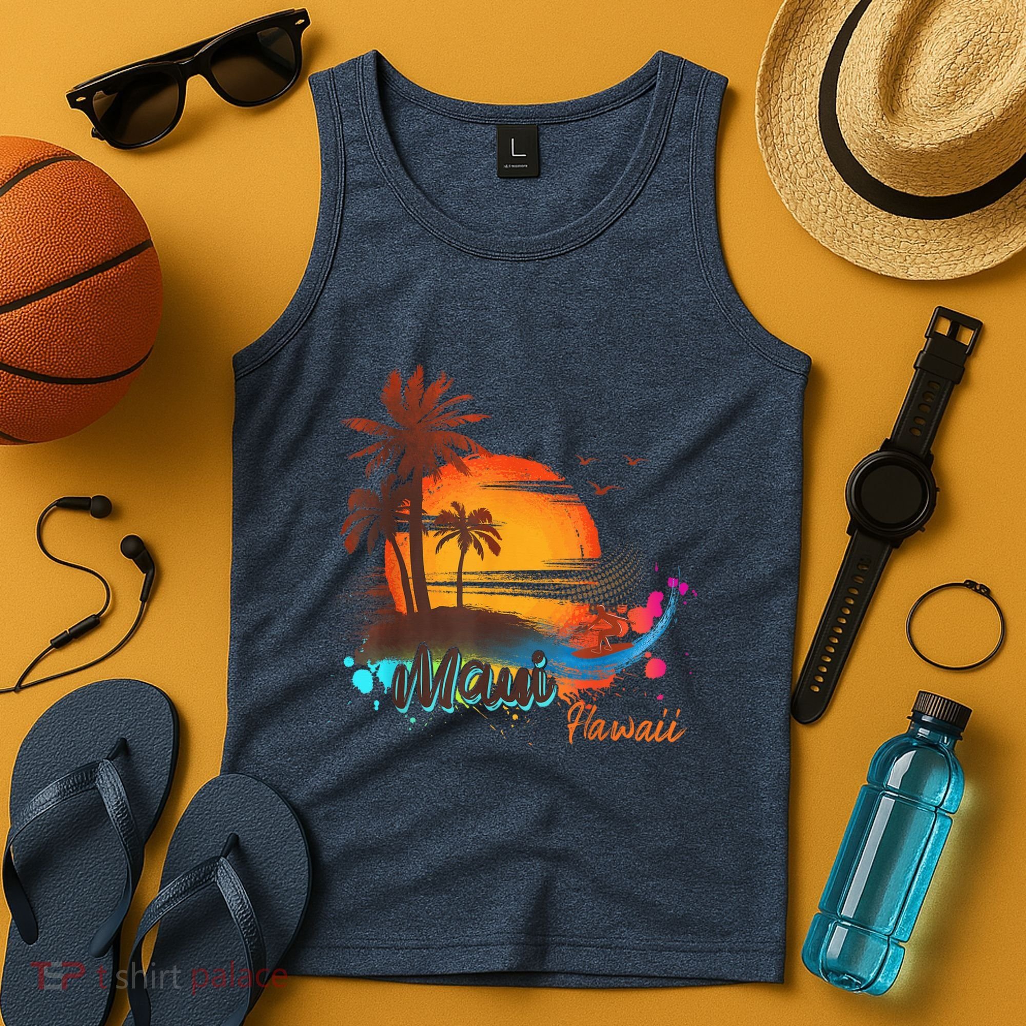 Maui-Hawaii Beach Summer Palm Trees Sunset Tank Top