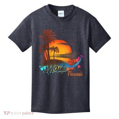Maui-Hawaii Beach Summer Palm Trees Sunset Kids T-Shirt
