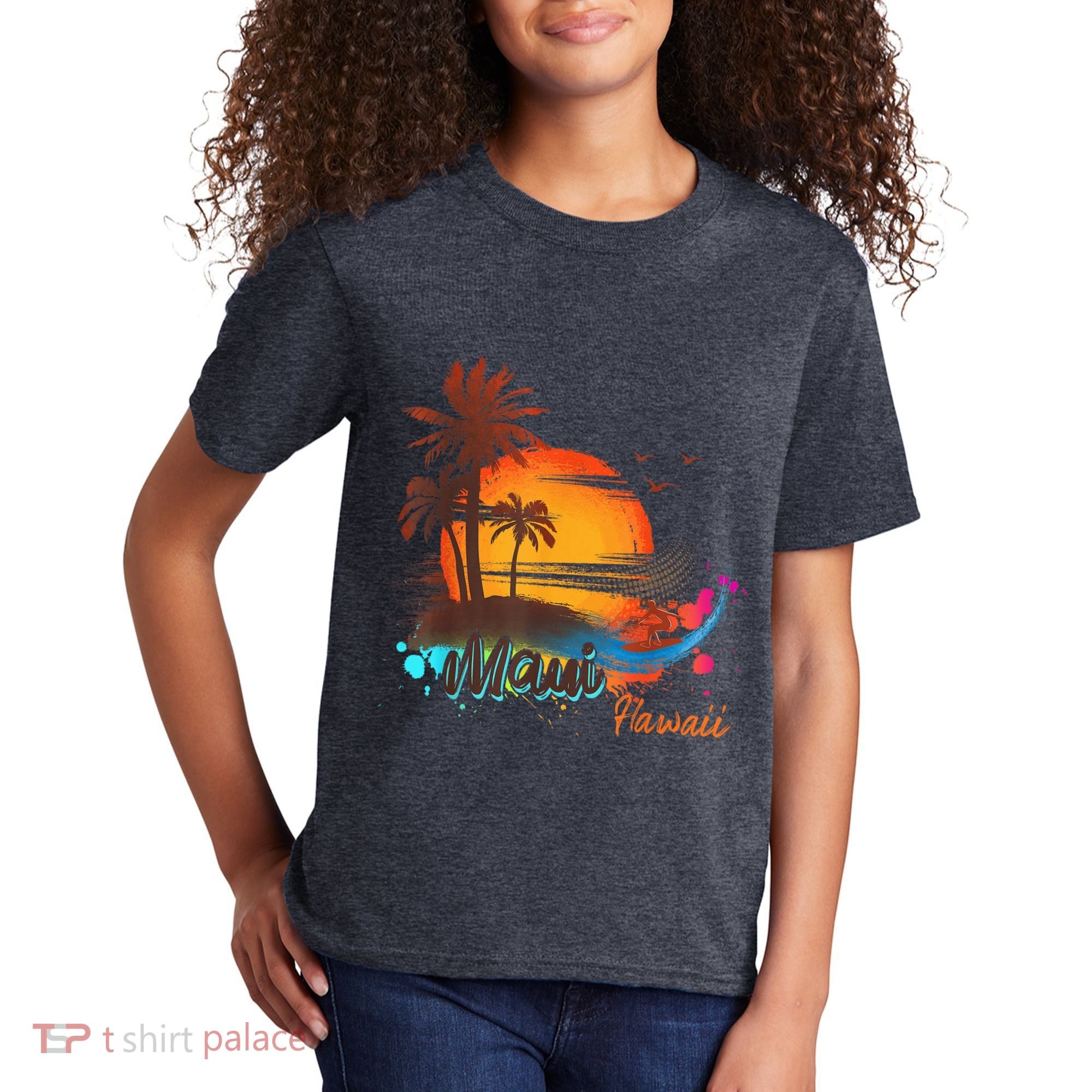 Maui-Hawaii Beach Summer Palm Trees Sunset Kids T-Shirt