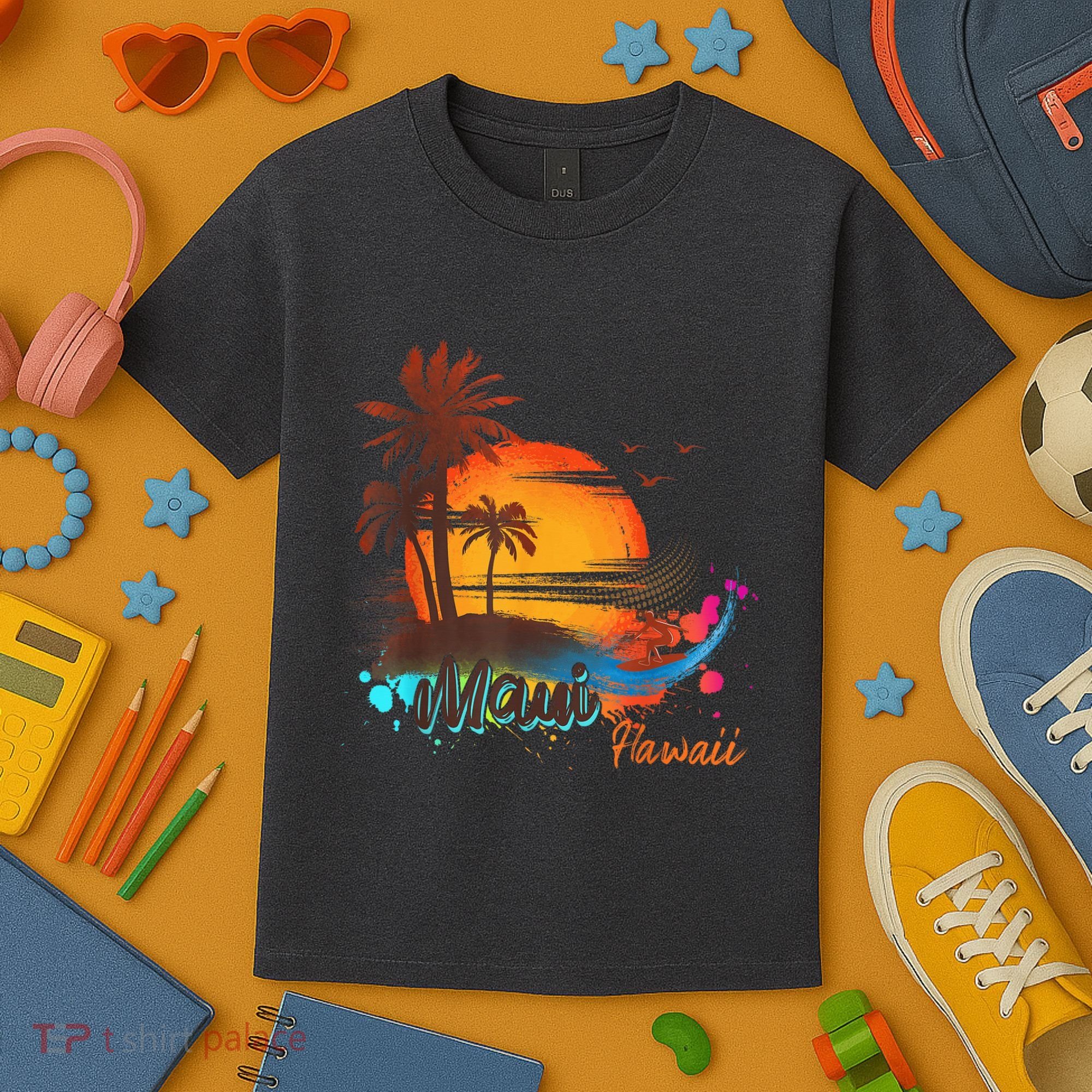 Maui-Hawaii Beach Summer Palm Trees Sunset Kids T-Shirt