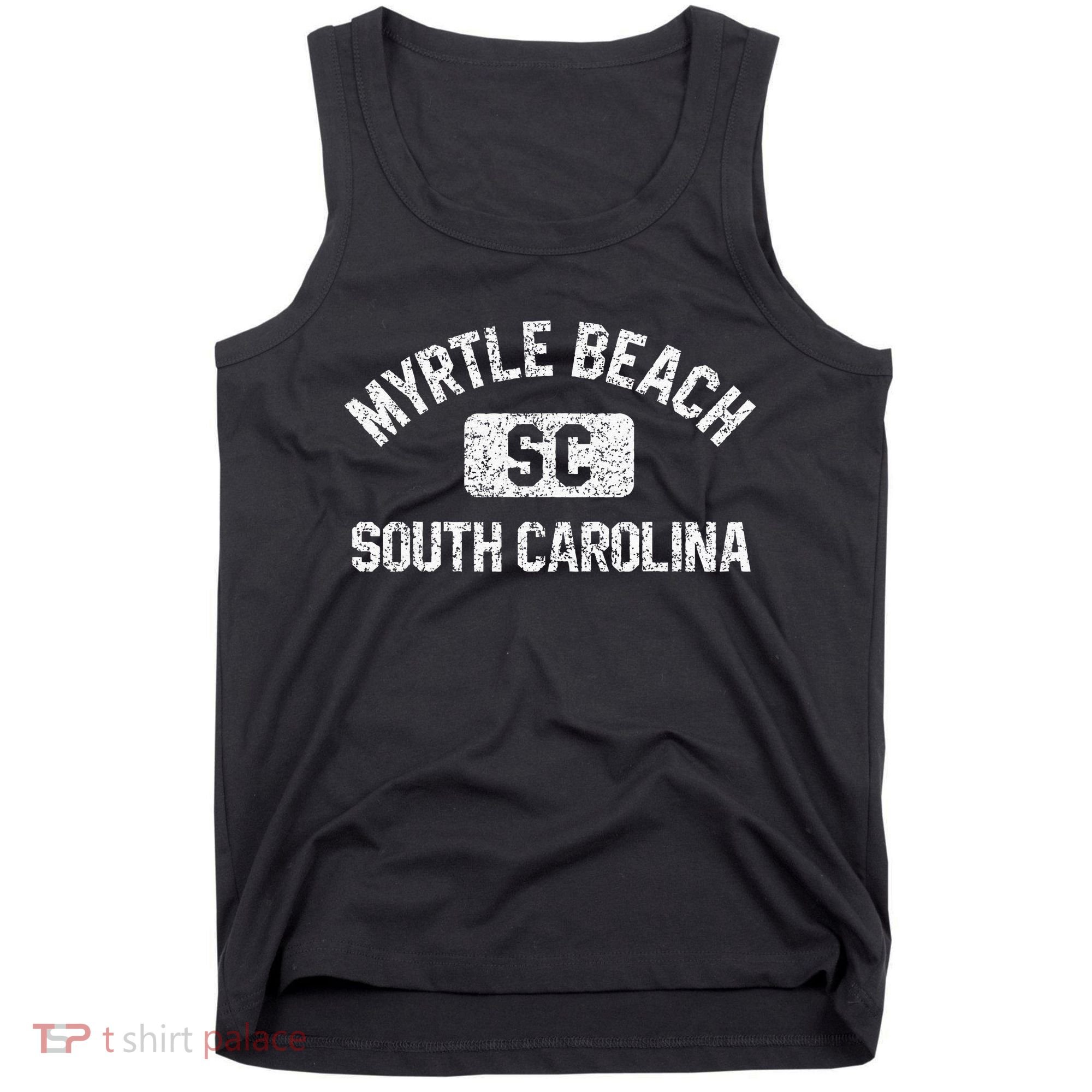 Myrtle Beach SC Gym Style Distressed White  Tank Top