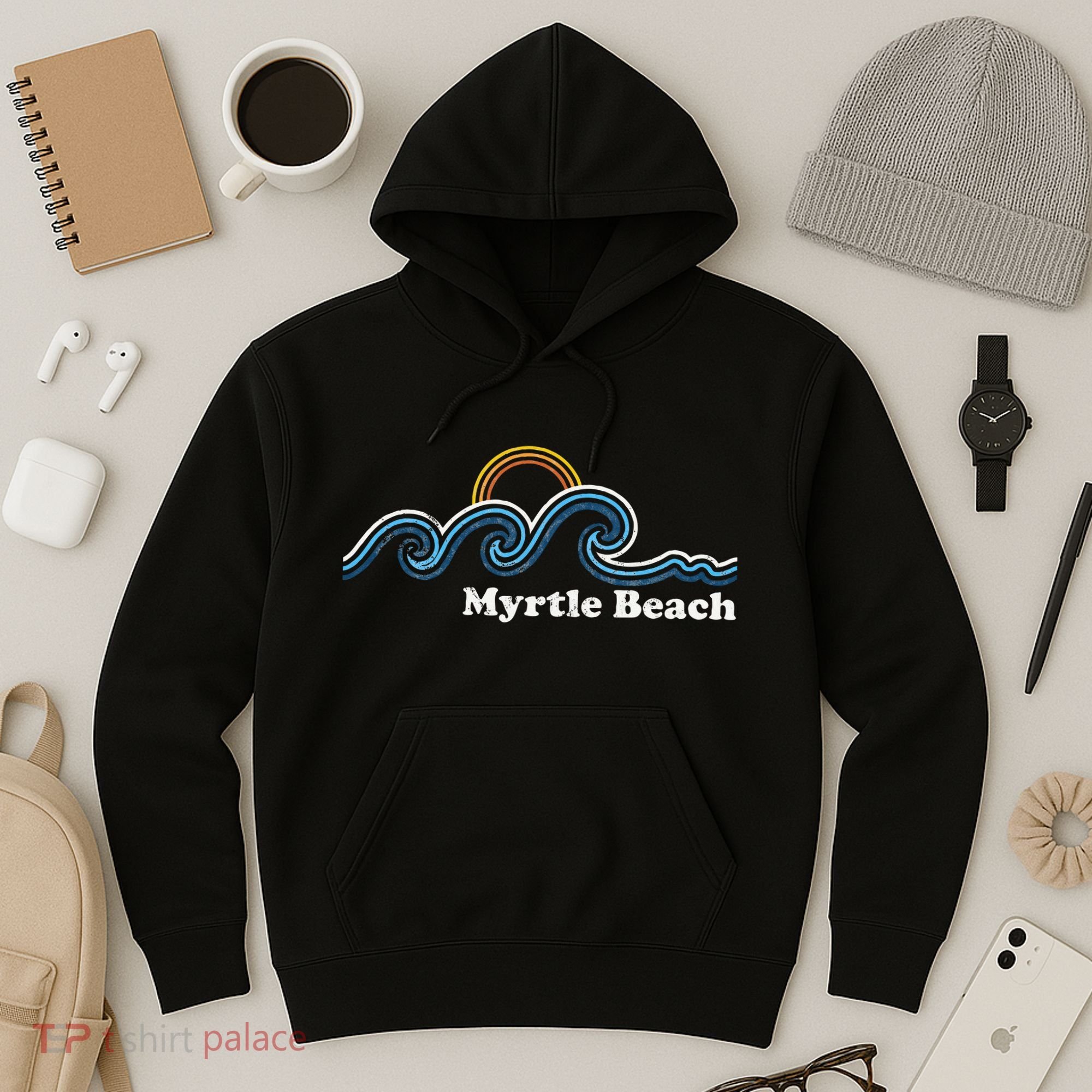 Myrtle Beach South Carolina Sc Sufing Waves Sunset Hoodie